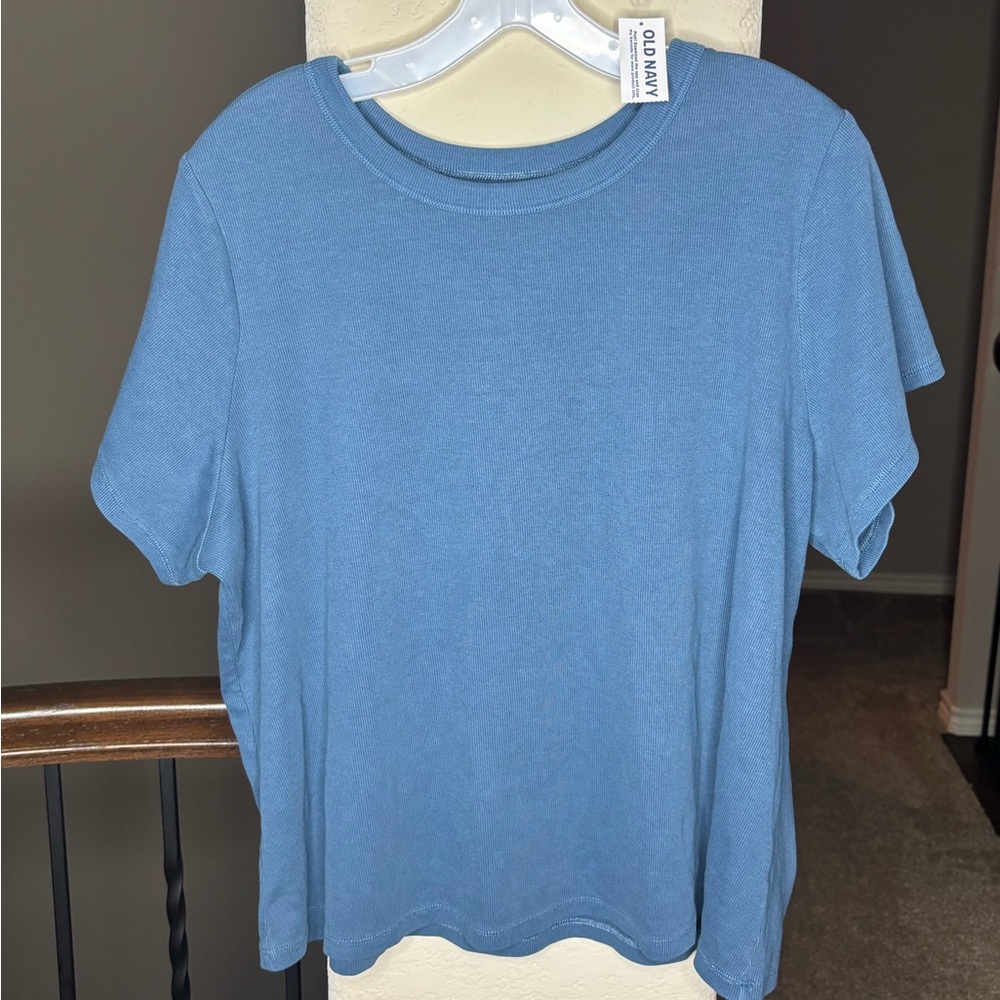 Old Navy Short Sleeve Snug Ribbed Tee Size 3X NEW Tidewater Blue Coastal Travel